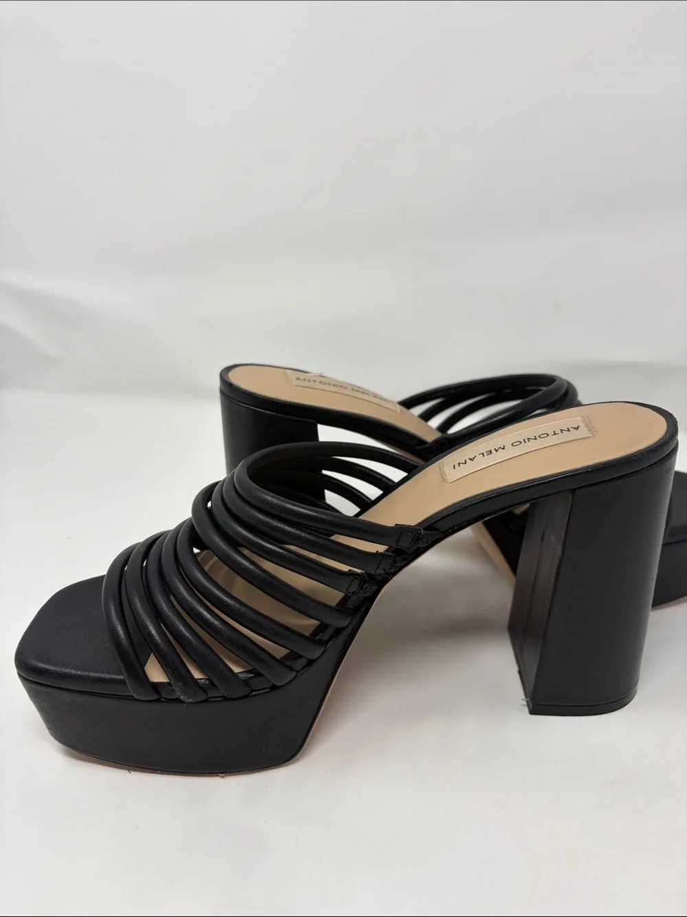 Antonio Melani Black Strappy Platform Mule Sandals Size 7 Excellent Condition